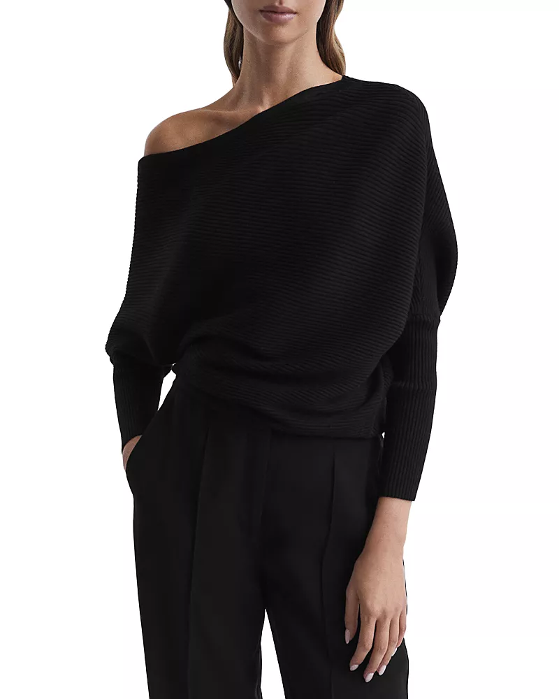 Reiss Lorna Asymmetric Draped Knitted Jumper