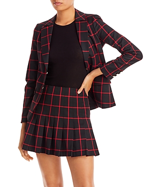 Alice And Olivia Mya Checked Twill Blazer In Black/ Perfect Ruby