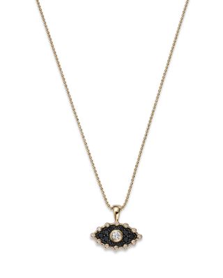 Bloomingdale's Fine Collection Black & White Diamond Evil Eye Necklace in 14K Yellow Gold, 18 - Exclusive
