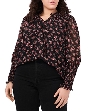 1.state Print Tie Neck Sleeveless Top In Gold Chiffon