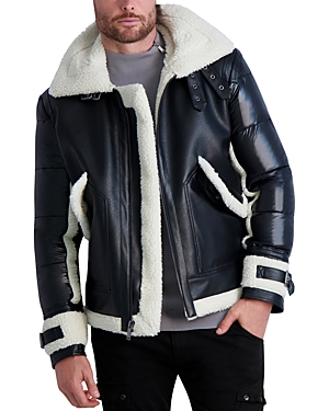 Shop Karl Lagerfeld Faux Shearling Jacket In Black/white