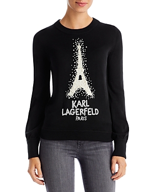 Karl Lagerfeld Paris Embellished Eiffel Tower Intarsia Sweater