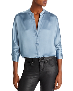 Vince Camicia Band Collar Blouse In Lake