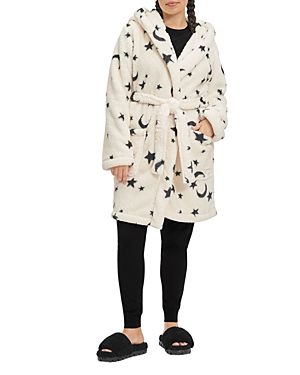 Ugg Aarti Faux Shearling Hooded Robe In White Celestial
