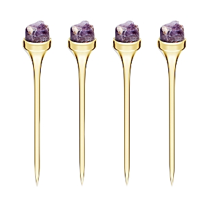 Shop Anna New York Hospitality Cocktail Picks, Set Of 4 In Gold/amethyst Druze
