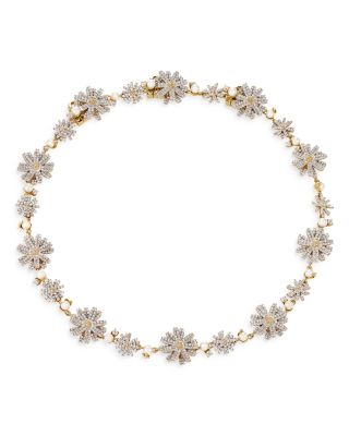 Anabela Chan - 18K Yellow Gold Plated Sterling Silver English Garden Simulated Diamond & Cultured Freshwater Pearl Daisy Choker Necklace, 11.7-14.4"