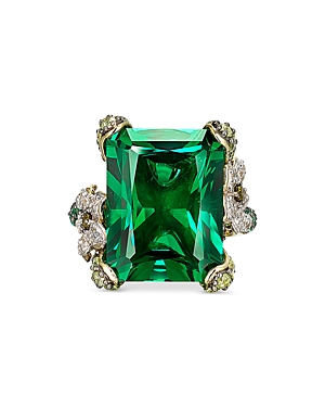 Anabela Chan 18k Yellow Gold Plated Sterling Silver English Garden Simulated Emerald & Simulated Diamond Cinderel In Green/gold