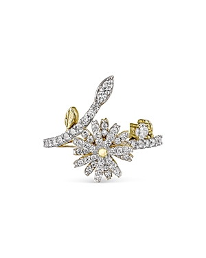 Shop Anabela Chan 18k White & Yellow Gold Plated Sterling Silver English Garden Simulated Diamond Mini Daisy Ring In White/gold