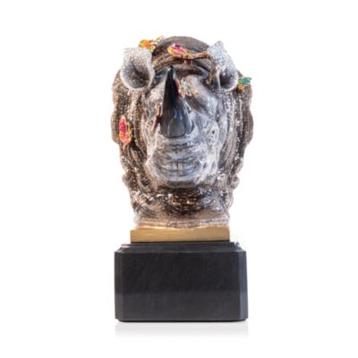 Rhino Bust with Butterflies Objet D'Art