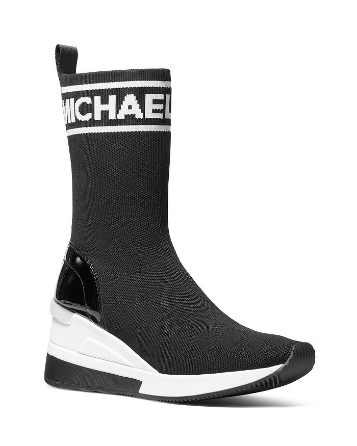 MICHAEL Michael Kors Women's Skyler Logo Sock Wedge Booties ...