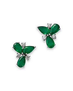 Bloomingdale's - Emerald & Diamond Stud Earrings in 14K White Gold - 100% Exclusive