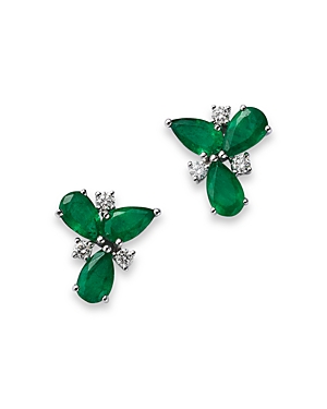 Bloomingdale's Emerald & Diamond Stud Earrings In 14k White Gold - 100% Exclusive In Green/white