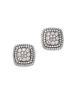 Bloomingdale's Diamond Halo Cluster Stud Earrings In 14k White Gold, 1.0 Ct. T.w. - 100% Exclusive