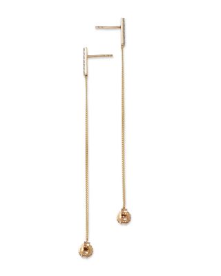 Diamond Vertical Bar Chain Earrings in 14K Yellow Gold, 0.16 tcw 