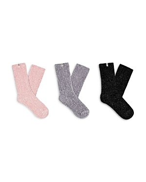 Ugg Leda Assorted 3-pack Sparkle Crew Socks In Pink/black/gray