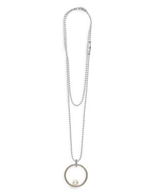 18K Yellow Gold & Sterling Silver Luna Cultured Freshwater Pearl Circle Pendant Necklace, 34"