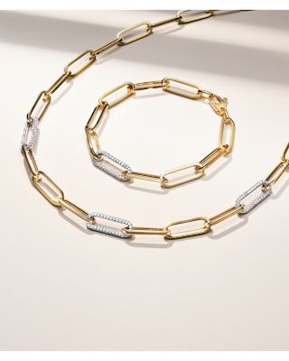 Diamond Paperclip Bracelet in 14K White &amp; Yellow Gold, 0.80 tcw 