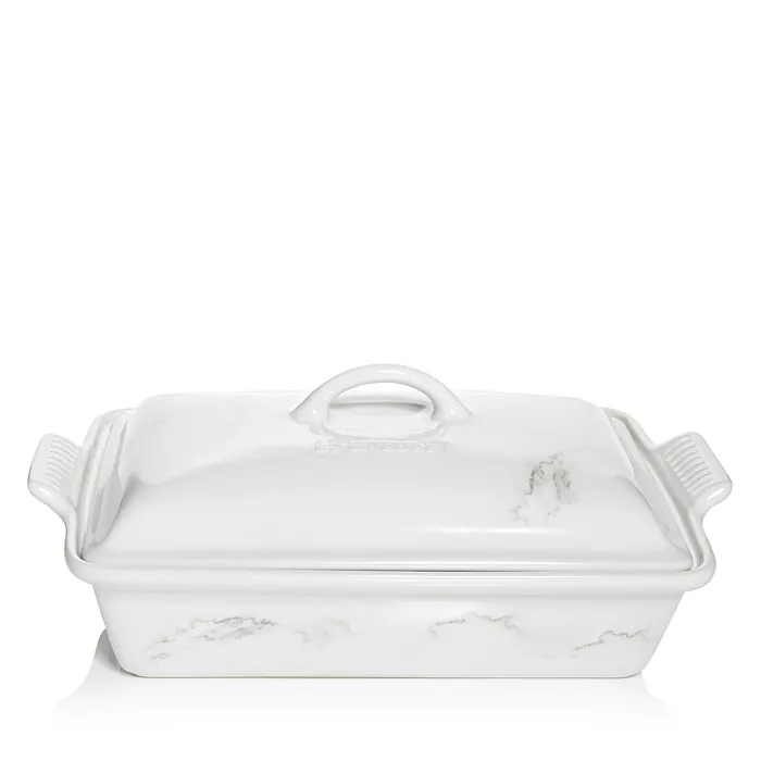 Stoneware 4-Quart Marble Appliqué Covered Rectangular Casserole – 100% Exclusive