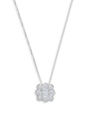 Bloomingdale's Fine Collection Diamond Baguette & Round Flower Pendant Necklace in 14K White Gold, 0.50 ct. t. w. - Exclusive