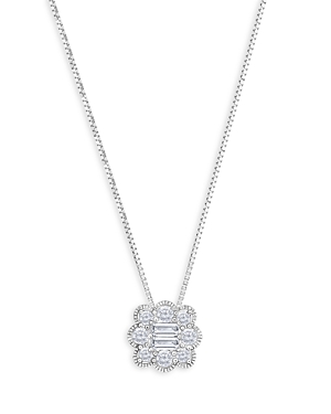 Bloomingdale's Diamond Baguette & Round Flower Pendant Necklace In 14k White Gold, 0.50 Ct. T.w. - 100% Exclusive