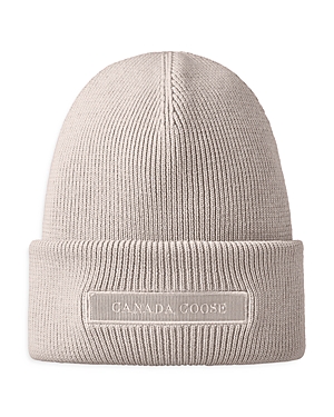 Shop Canada Goose Tonal Logo Ribbed Wool Beanie In Pink