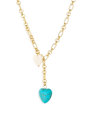 Shop Ettika Turquoise & Mother Of Pearl Heart 18k Gold Plated Lariat Necklace, 15 In Blue/gold