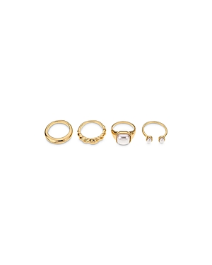 Shop Ettika Ultimate Babe 18k Gold Plated Ring Set In Gold/white