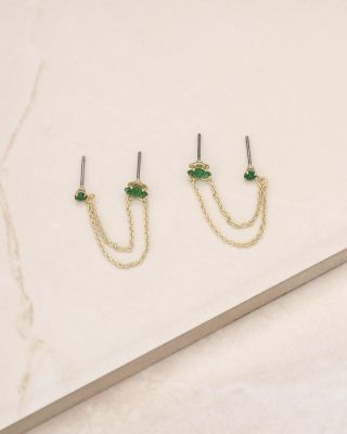 Draped Chain Double Piercing Earrings in 18K Gold Plate