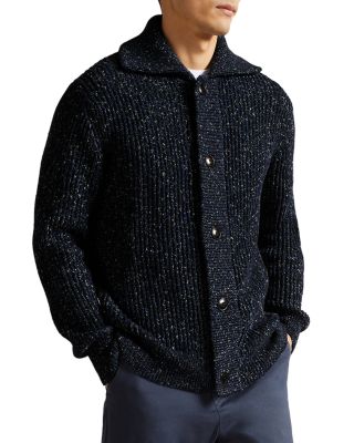 Ted Baker Comma Rib Button Through Men's Cardigan - Navy