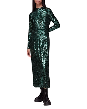 Shop Whistles Minimal Sequin Midi Dress In Dark Green