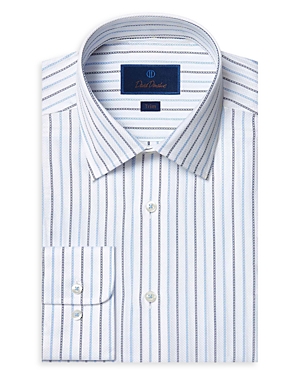 Shop David Donahue Blue And White Striped Dress Shirt In White/blue