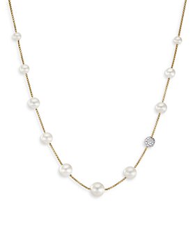 David Yurman - 18K Yellow Gold Cultured Freshwater Pearl & Diamond Collar Necklace, 16-18"
