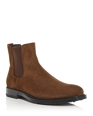 Tod's Men's Stivaletto Water-repellent Suede Chelsea Boots In Cognac