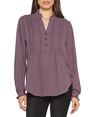 Nydj Pleated Yoke Peasant Blouse In Port Geo