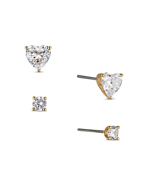 Shop Nadri Heart Earrings Set, Set Of 2 In Gold