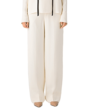 St John Silk-blend Heavy Georgette Straight-leg Pants In Ecru
