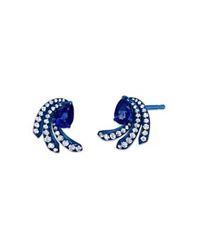 Graziela - 18K White Gold & Blue Rhodium Amazonia Blue Sapphire & Diamond Fan Stud Earrings