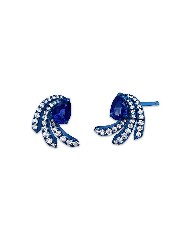 Graziela 18k White Gold & Blue Rhodium Amazonia Blue Sapphire & Diamond Fan Stud Earrings In Blue/white