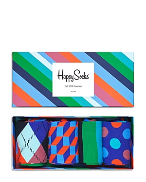 Happy Socks Stripe Cotton Blend Crew Socks Gift Box, Pack of 4
