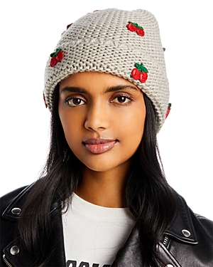 Aqua Waffle Stitch Cherry Applique Knit Hat - 100% Exclusive In Gray