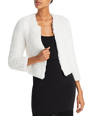 Alice And Olivia Fawn Faux Fur Jacket In Off White