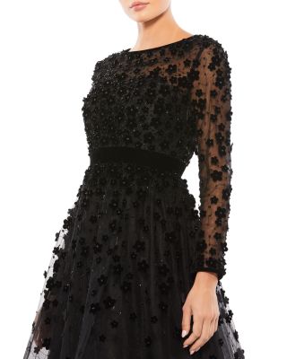 Embellished Floral Sheer Fit and Flare Dress