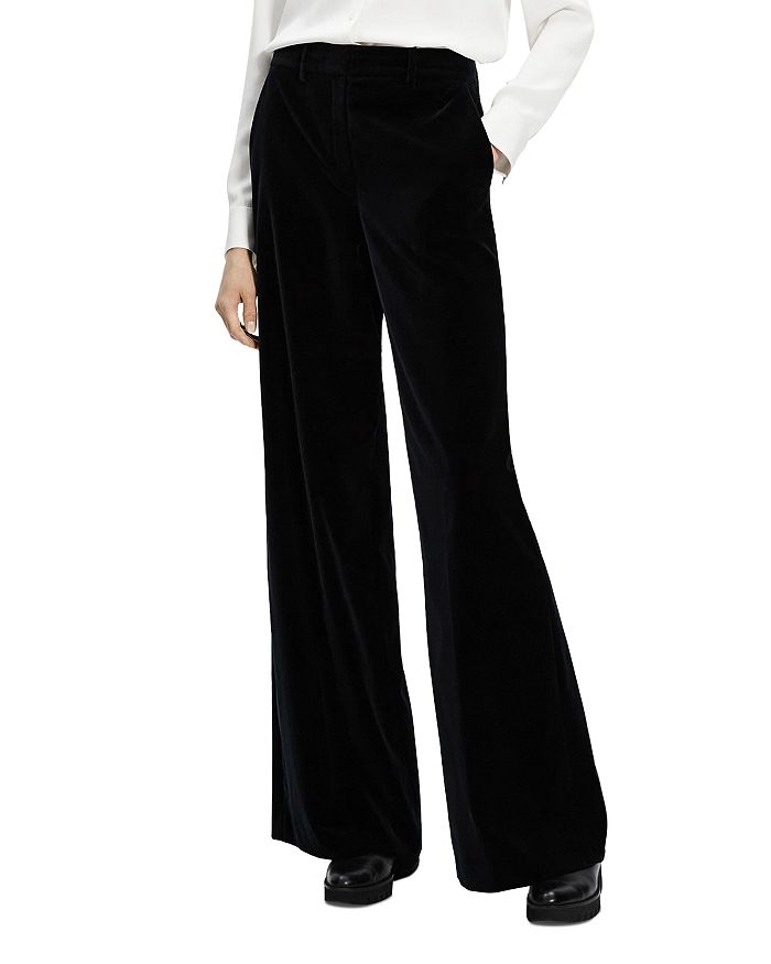 Wide-leg Velvet Pants - Black - Ladies