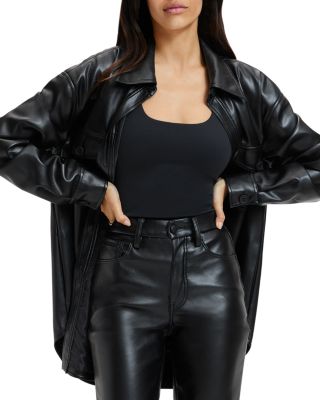 Faux Leather Shirt Jacket In K001