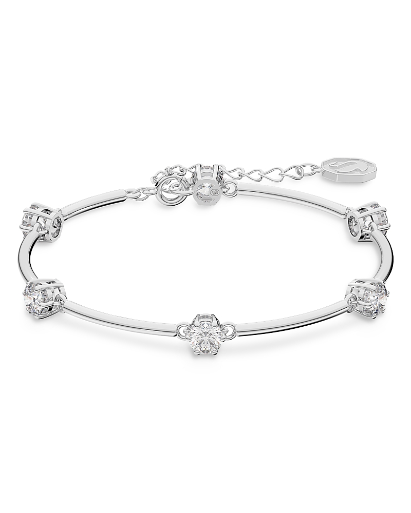 Swarovski Rose Gold-tone Crystal Station Bangle Bracelet In Silver