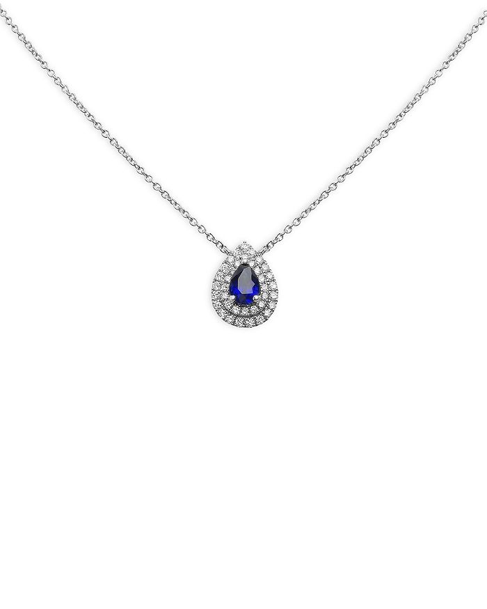 Bloomingdale's - Blue Sapphire & Diamond Pear Double Halo Pendant Necklace in 18K White Gold, 18" - 100% Exclusive