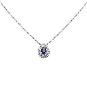 Bloomingdale's Blue Sapphire & Diamond Pear Double Halo Pendant Necklace in 18K White Gold, 18 - 100