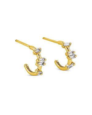 Suzanne Kalan 18k Yellow Gold Fireworks Diamond Baguette Small Half Hoop Earrings In White/gold