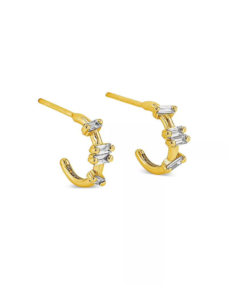 Suzanne Kalan 18K Yellow Gold Fireworks Diamond Baguette Small Half Hoop Earrings