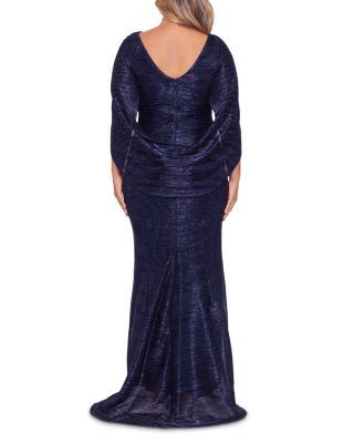 Crinkled Metallic Drape Back Gown